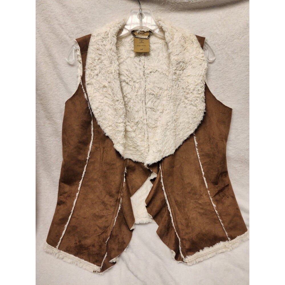 Odin Faux Suede and Shearling Drape Front Vest Beige Women Large